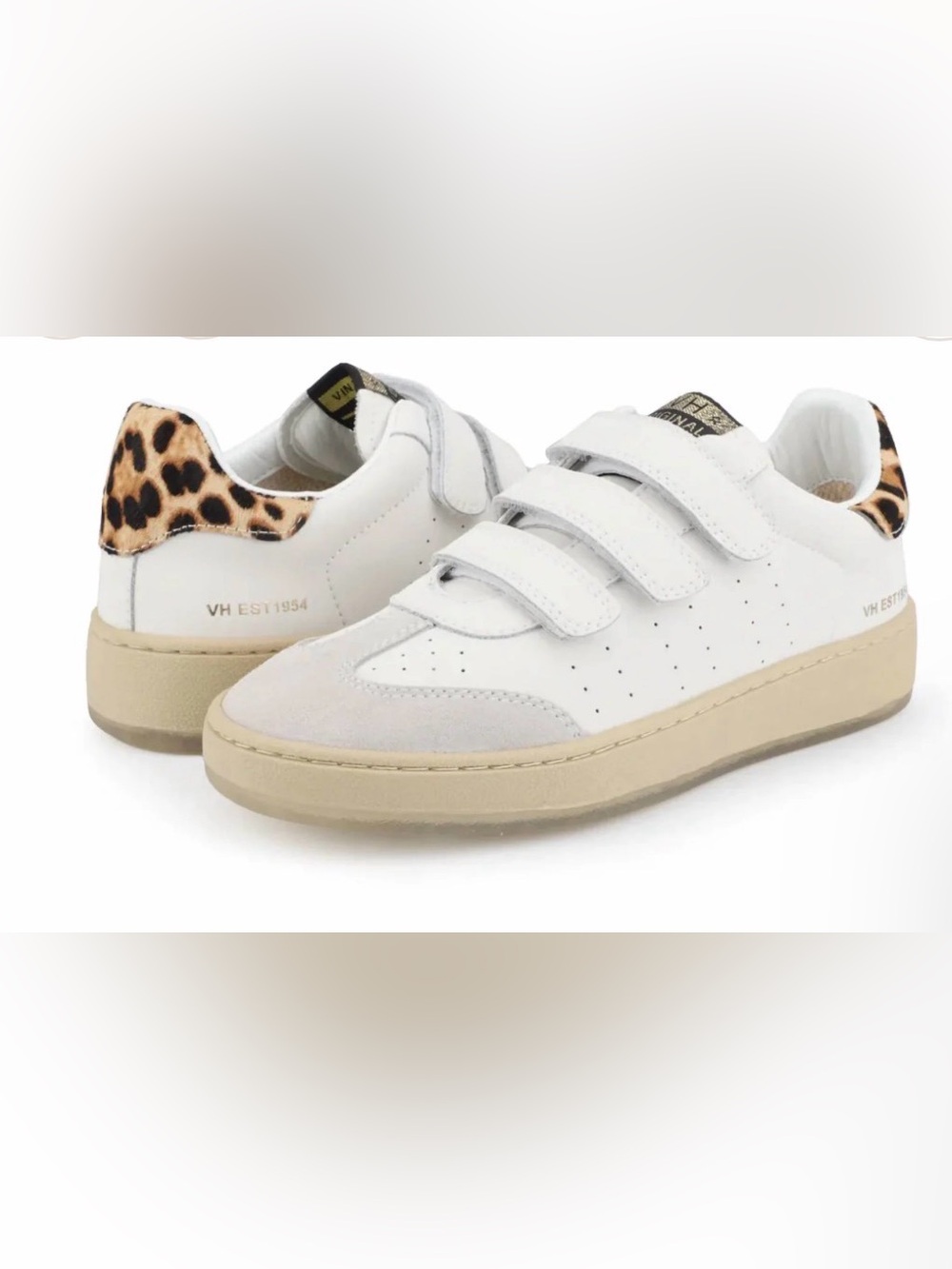 Vintage Havana - Women's Ease 2 Velcro Sneaker White Leather with Leopard